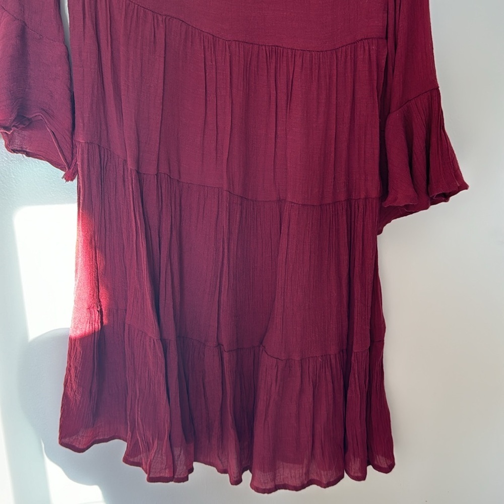 Pink Lily Size Small Dress - Red/Maroon with Ruffles & Puff Sleeves - Picture 4 of 6